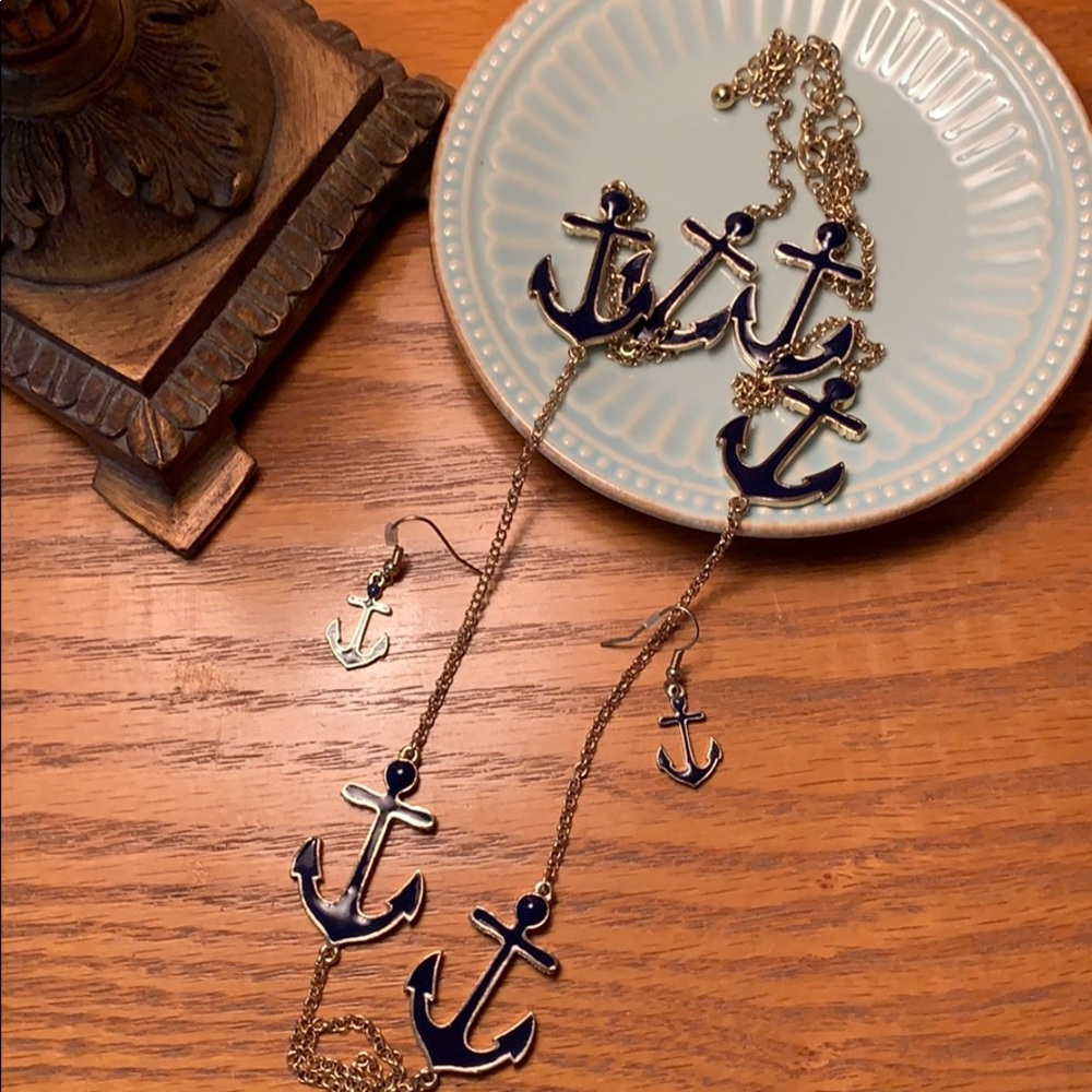 Blue Anchor necklace and earring set
